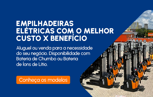 Banner da SGB escrito "Empilhadeiras elétricas com o melhor custo x benefício"